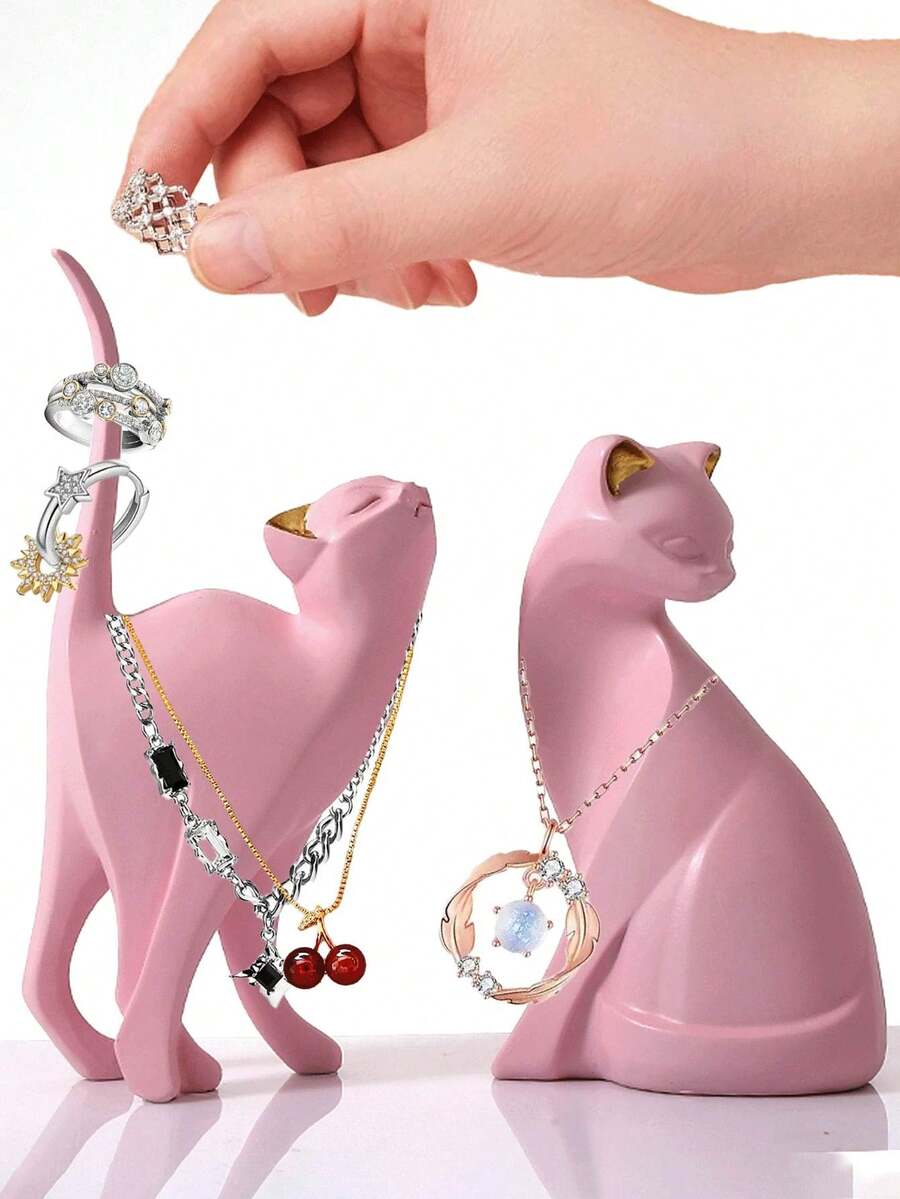 1 件粉色装饰猫雕像，斯堪的纳维亚风格猫艺术雕塑，树脂小雕像，适用于家庭和办公室装饰、房间、橱柜、书架装饰配件，完美的礼物 - 彩色 - 查看 1