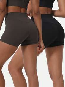 2 Stücke Sport Yoga Shorts Lauf- und Fahrrad Shorts Pilates Fitness Übungsshorts feuchtigkeitsabsorbierend Outdoor Yoga Dreiviertel Hosen