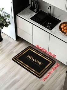 1pc Black Background, Paperclip Border, "Welcome" Pattern Bath Mat, Modern Minimalist Absorbent Non-Slip Bathroom Carpet, Flannel Bathroom Mat With Anti-Slip Backing, Suitable For Entrance, Bedroom, Kitchen, Bathroom Non-Slip Mat, Home Decor Rug