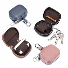 Portachiavi compatto in pelle vera con custodia per auricolari - leggero, portabile, porta chiavi d'auto e organizzatore per cuffie senza fili - opzioni colore nero, marrone, rosa, custodia portatile | portachiavi | chiusura durevole, regalo anniversario, regalo divertente, piccoli regali, idee regalo