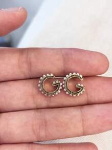 1 par de brincos de pérolas artificiais estilo G duplo de luxo, requintados e elegantes, adequados para ocasiões formais, festas e casamentos