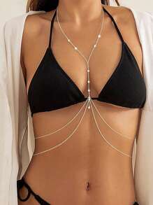 1 pieza Cadena de sujetador estilo playa de cristales y diamantes, joyería de cadena para el Body sexy en oro o plata para mujeres
