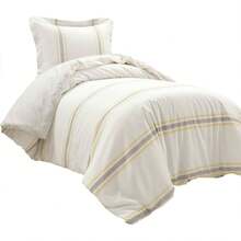 Farmhouse Stripe Reversible Cotton Duvet Cover Set, 2 Piece Set, Twin XL, Navy - Twin Bedding Set - Dorm Decor - Striped Duvet Cover For Kids Or Teens - Farmhouse Bedroom Decor - 黃色和灰色 - 查看 11