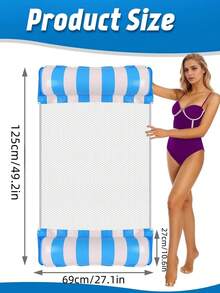 1pc Inflatable Striped Mesh Water Hammock Lounge Mat, Foldable Water Leisure Cushion For Outdoor Water Activity, Pool Party And Ultimate Relaxation - Multicolor - View 4