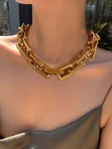 1-20pcs Punk Hip-Hop Style Square Buckle Chain Necklace, Bag Chain, DIY Necklace, Bracelet, Anklet For Men And Women - Yellow Gold - View 2