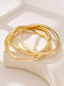 3件套简约不对称圆形金属手镯套装，优雅时尚饰品，适合日常通勤、派对、家庭聚会、约会等场合，尺码偏小