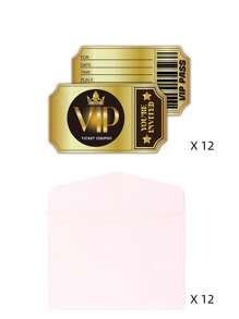 12 Pcs/Set Double-Sided Design Birthday Party Invitations With Envelopes,Movie VIP Party Invitations, Birthday Invites,Decorations Suitable For Party, Wedding, Festival Invitation And Party Activities.(Black Gold And Rose Red)