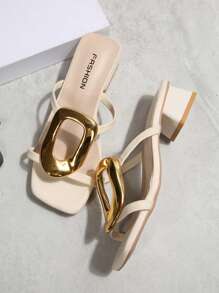 Women's Beige Open Toe Square Head Thick Heel Strap Buckle Decor High Heel Sandals, Elegant Charming Elegant Romantic Sexy Simplistic Suitable For Wedding, Party, Dress, Mule