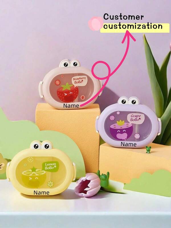 1 pezzo Scatola bento personalizzabile con rana, simpatica scatola del pranzo estetica a cartoni animati per studenti, lavoratori d'ufficio, bambini, contenitore per pasti portatile adatto al microonde, 3 scomparti