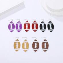 1 Pair Women's Fashion Football-Shaped PU Leather Dangle Earrings, Suitable For Sports Celebration And American Football Matches