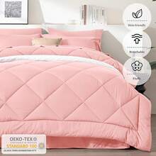 Newspin Queen Bed In A Bag 8 Pieces Comforter Set, Black All Season Bed Set, Queen Bedding Sets With Comforter And Sheets, Pillow Shams, Flat Sheet, Fitted Sheet, Pillowcases And Bed Skirt - 粉色 - 查看 3