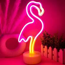 1pc Flamingo Neon Light With Base, LED Neon Light Base, Flamingo Night Light Gift, LED Flamingo Neon Light, Wall Decor, Bedroom Decor, Home Accessories, Party Holiday Decor, Battery Or USB Operated Desk Night Light - Multicolor - View 5
