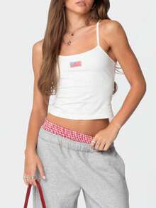 Women American Flag Cami Tank Top 4th Of July Star Stripe Spaghetti Strap Square Neck Camisole Crop Tops Summer Backless Vest Shirt Going Out Tops - 白色 - 查看 3