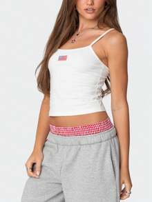 Women American Flag Cami Tank Top 4th Of July Star Stripe Spaghetti Strap Square Neck Camisole Crop Tops Summer Backless Vest Shirt Going Out Tops - 白色 - 查看 5