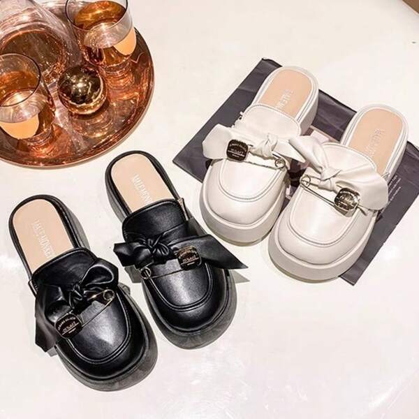 Große Kopf Hausschuhe Französische Halbschuhe Damen Plateausohle 2025 Sommer neue dicke Sohle lässig tren-dige Outdoor-Hausschuhe