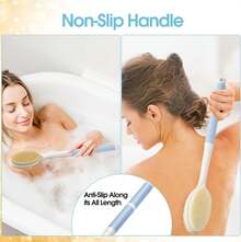 Backski Back Scrubber Anti Slip For Shower With Detachable Brush Head,19 Shower Brush With Soft And Stiff Bristles,Long Handle Exfoliating Body Scrubber For Bath Or Dry Brush. Back To School - White - View 5