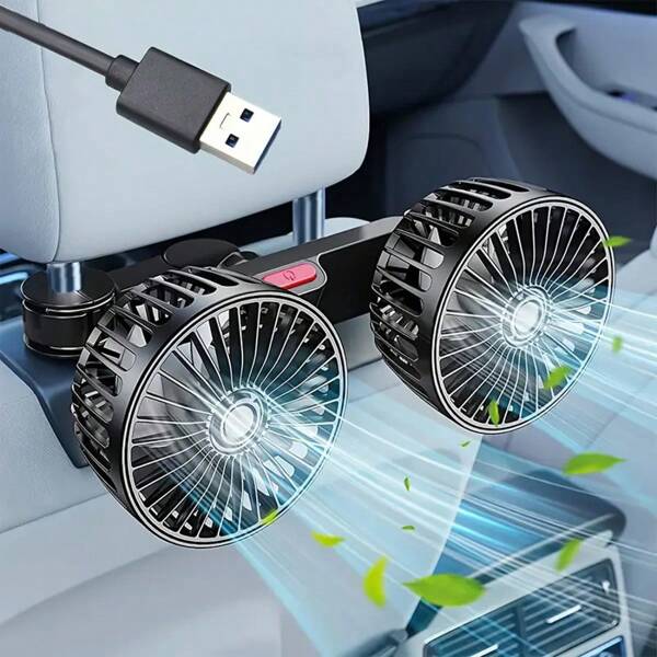 1pc, Car Fan, Powerful Rear Seat Back Usb Interface Double-Head Electric Fan, Strong Wind, Small And Portable, Does Not Take Up Space In The Car,Car Supplies Picnic Travel Summer Essential Beach Vacation Mother's Day Giftn Essential Back To School Supplies