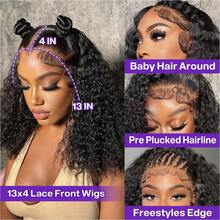 Curly Wigs Human Hair 13x4 HD Deep Wave Lace Front Wigs Human Hair Pre Plucked 12 Inch Bob Wig Human Hair Short Curly Glueless Wigs For  Women Natural Hairline 250% Density Bob Wigs - Natural Black - 查看 2