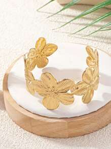 1pc Fashionable Minimalist Metallic Sea Star Linked Adjustable Bangle Bracelet For Women