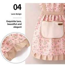 1 件帆布花卉手擦围裙，厨房家用烹饪防油防污围裙，烹饪围裙，配有可调节腰带和手擦设计，由透气面料制成，可爱的花卉围裙，适用于厨房和浴室，家居用品 - 彩色 - 查看 10