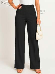 Premium Tailored Wide Leg Trousers High Waist Formal Elegant Work Fashion With Front Button - 黑色 - 查看 1