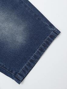 American Vintage Washed Straight Loose Fit Denim Shorts, Spring & Summer Jorts - Blue - View 8