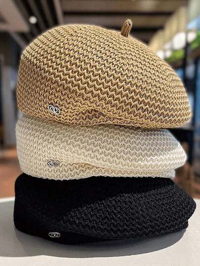 1 件女士纯色休闲贝雷帽，简约优雅的设计，透气画家帽适合户外活动和日常穿着秋季配饰