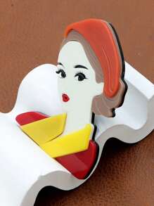 1 Stück handgefertigte Acryl-Schal-Mädchen-Portrait-Brosche, Vintage-Stil Anstecknadel