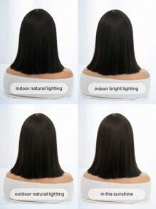 1-Piece Synthetic Heat Resistant Straight Hair Bangs Wig Black Oak 14 Inches Full Machine Weave Daily Natural Realistic Wig