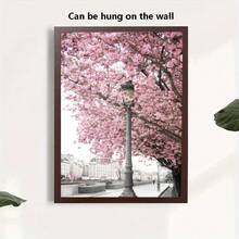 3 Piezas Pintura en lienzo de paisaje primaveral de París con flores de cerezo, rosas y peonías, póster de imagen romántica, obra de arte decorativa enmarcada - Rojo y blanco - Ver 10