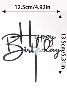 Black Acrylic "Happy Birthday" Cake Decoration Insert - Black - View 4
