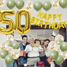 50th 60th Birthday Party Decoration Set, Rose Gold & Sage Green Birthday Party Supplies