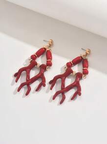 2pcs Handmade Coral Beads & Tassel Earrings, Elegant Boho Jewelry Accessories Suitable For Beach, Vacation, Daily Casual, Dating, Party, Gift, Goes Well With Summer Bikini Dress