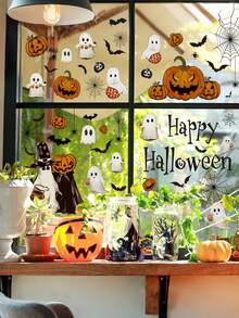 102pcs-Halloween Window Clings Vintage Ghost Evil Pumpkin Bat Reusable Window Decals For Halloween Fall Party Supplies Home Glass Decor,8 Sheets Halloween Window Decorations - Stickers, Pumpkin & Ghost Decals For Party - Multicolor - View 5