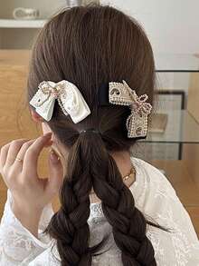 1 件优雅时尚珍珠流苏蝴蝶结发夹，女士高端侧刘海夹发夹，适合日常佩戴 - 彩色 - 查看 4