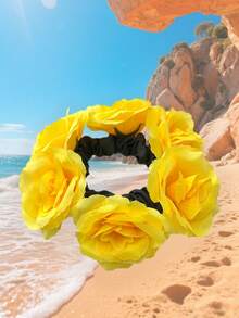 1 件织物雏菊花发圈，适合发髻发型海滩度假发带、手链装饰