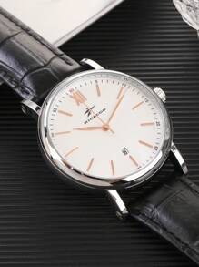 RICECGO RICECGO 1-delig herenhorloge, modieus casual sporthorloge met quartzhorloge, PU-leren band, geschikt voor werk, reizen, zakelijke activiteiten en cadeaus voor de start van het schooljaar