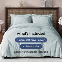 Cover Queen Size Set - Extra Soft Queen Size Duvet Cover 90 X 90 With 2 Pillow Shams - Hotel Luxury Easy Care And Fade Free W/ Zipper Closures & Ties - Breathable Bedding Set (Light Sage Green) - 18 - 冰藍色(無被子) - 查看 2
