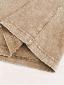 1 Piece, 230g Washed T-Shirt, Art Printed Letter Pattern Printed T-Shirt, Seasonal Casual Chaoliu Recreation Men's T-Shirt, Round Neck High Street Pure Cotton Short Sleeved T-Shirt, Fashionable Boutique T-Shirt - 卡其色 - 查看 2