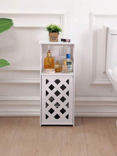 1 gabinete de almacenamiento independiente de color blanquecino, gabinete de piso de baño