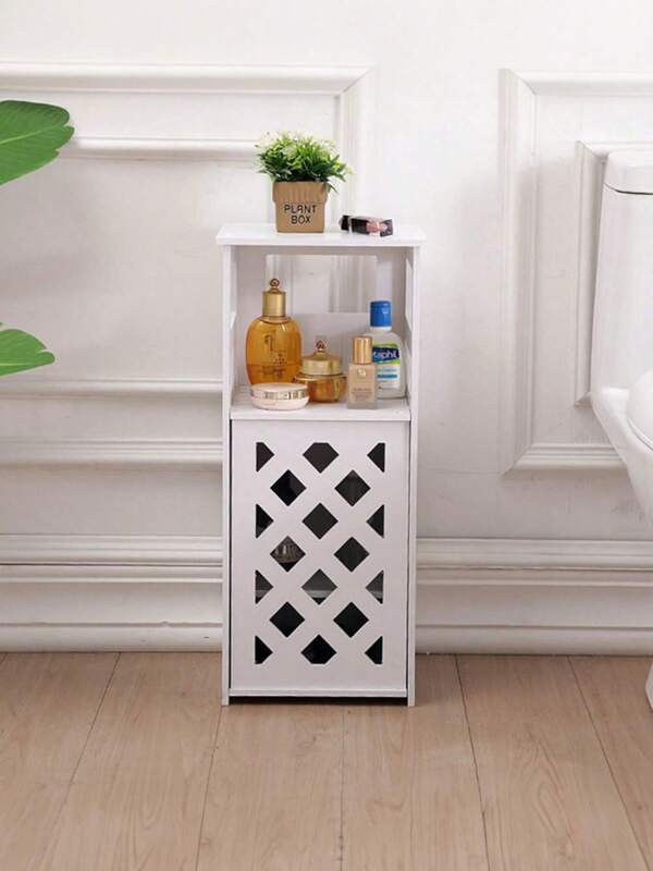 1 gabinete de almacenamiento independiente de color blanquecino, gabinete de piso de baño