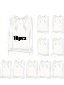 10 Transparent Frosted Plastic Gift Bags (With Ribbon/Ribbon Length Of 40cm). Equipped With A 40 Centimeter Long Thread That Requires Manual Sewing. Reusable Transparent Gift Bag, Wrap Around Gift Bag (With Tie) Including Ribbon. Suitable For Gift Givers. (One Ribbon Per Bag)