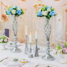 2PcsGold Centerpieces Table Tall Crystal Flowers Stand Wedding Road Lead Flower Holders Crystal Chandelier Metal For Reception Tables Supplies