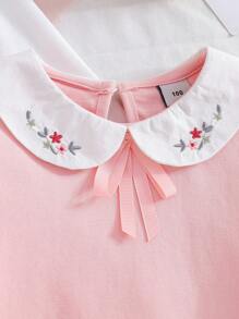 Conjunto de camiseta delgada de manga larga con cuello de solapa para niña, para otoño