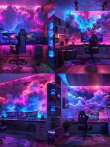 云形智能 LED 灯，带音乐同步和 RGB 颜色的浮动云灯，带 APP 和遥控器的酷炫云灯，适用于卧室、客厅、天花板的梦幻云灯 - 彩色 - 查看 8