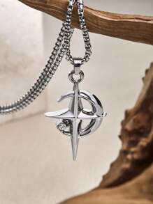 1pc Fashion Hip-Hop Style Stainless Steel Long Necklace With Pendant Charms, Including Poker, Dollar, Gun Pendant, Suitable For Gift, Valentine's Day, Graduation, Father's Day, Men's Jewelry, Chain Necklace
