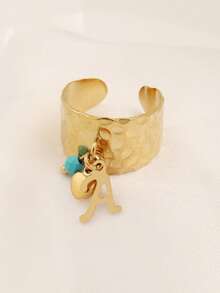 1pc Fashionable Stainless Steel 26 A-Z Initial Letter Ring For Women Heart Charms Initial Alphabet Couple Ring Open Ring Letter Design Rings Jewelry Gifts - Ring - View 7