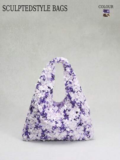 1 pieza Bolso con estilo esculpido, sofisticado, brillante, con lentejuelas, de diseño de pliegues retorcidos minimalista, elegante, bolso de vestir de noche para dama para gala, fiesta, boda