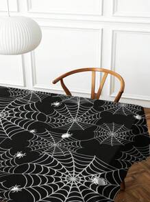 Față de masă cu imprimeu de pânză de păianjen, 1 buc., față de masă de Halloween din fibră de poliester, dreptunghiulară sau rotundă, impermeabilă, imprimare digitală, potrivită pentru sufragerie, uz casnic, mese în aer liber, mese rotunde mici