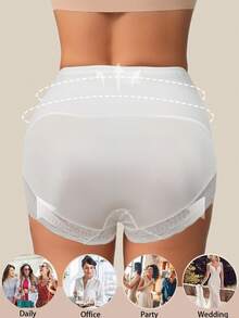 1pc Braga Faja Tiro Alto Sin Costuras. Control Abdomen, Levanta Glúteos, Detalle Encaje. - Blanco - Ver 2